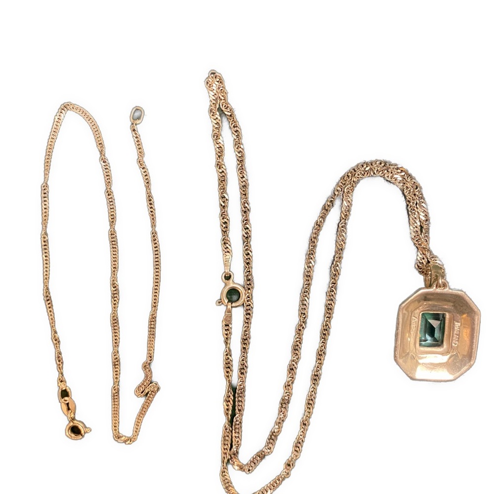 link chain SS bracelet and matching necklace with large blue topaz pendant